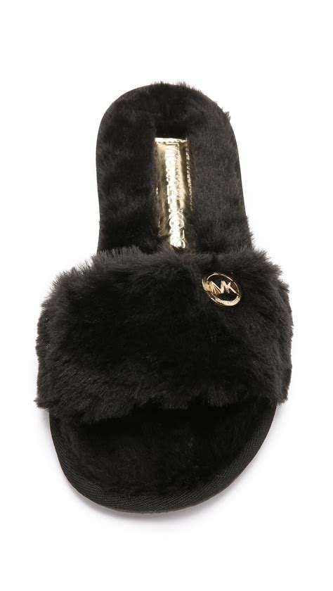 michael kors slippers black|michael kors black fuzzy slipper.